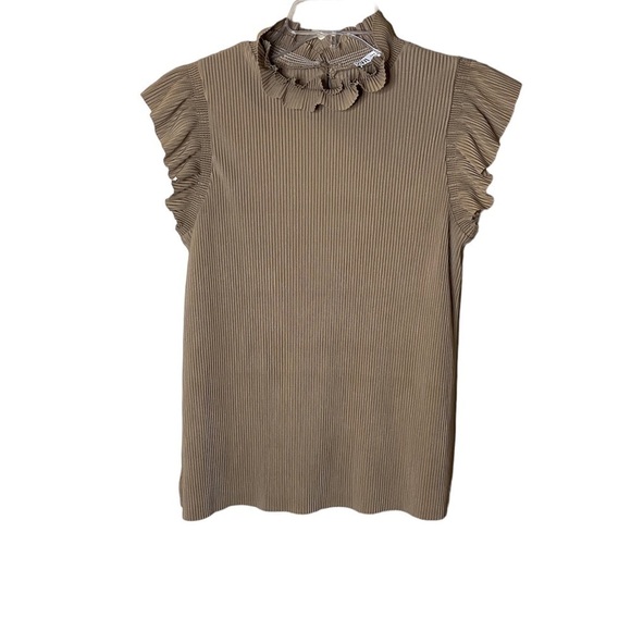 Zara Tops - NWOT Zara Women’s Tan Ruffle Trim Top